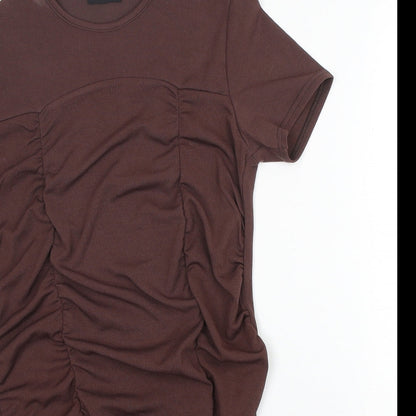 PRETTYLITTLETHING Womens Brown  Polyester Pencil Dress  Size 12  Round Neck