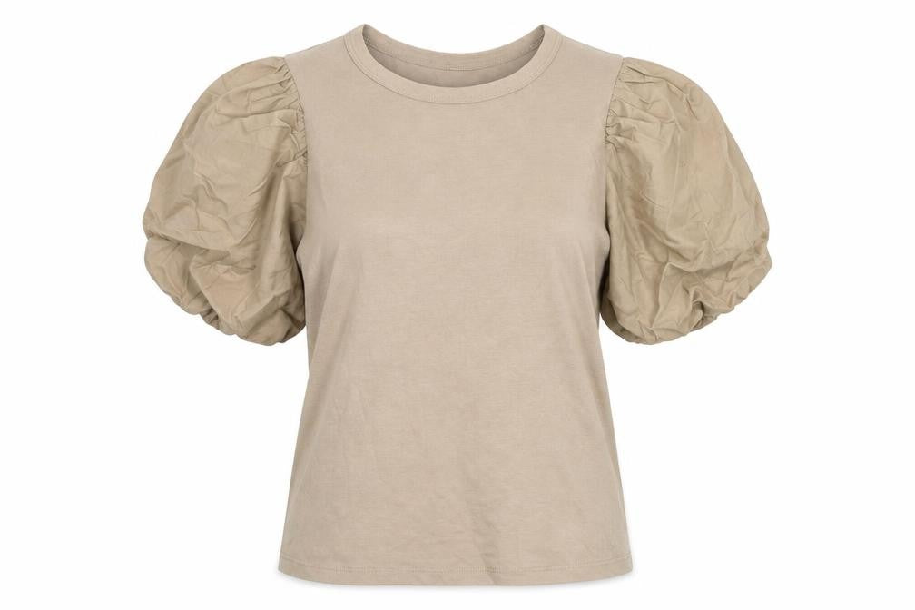 Front view of H&M women’s brown cotton basic t-shirt, size M, crew neck - stylish arms