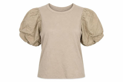 Front view of H&M women’s brown cotton basic t-shirt, size M, crew neck - stylish arms