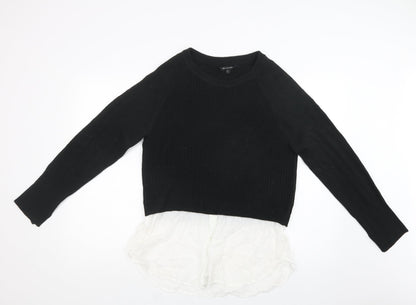 Real Clothing Womens Black Crew Neck  Acrylic Pullover Jumper Size L