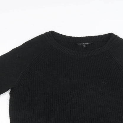 Real Clothing Womens Black Crew Neck  Acrylic Pullover Jumper Size L