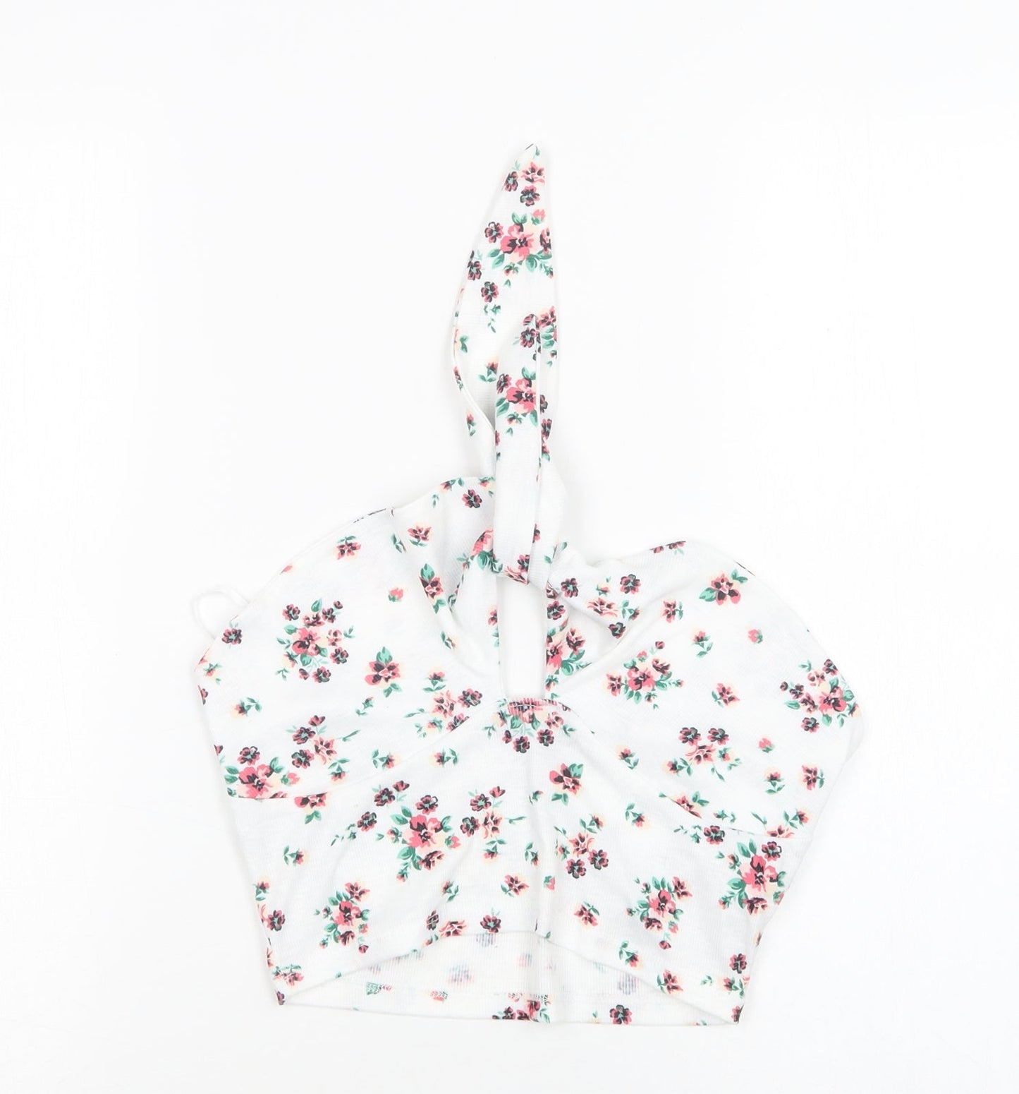 SheIn Womens White Floral Polyester Cropped Tank Size M Halter