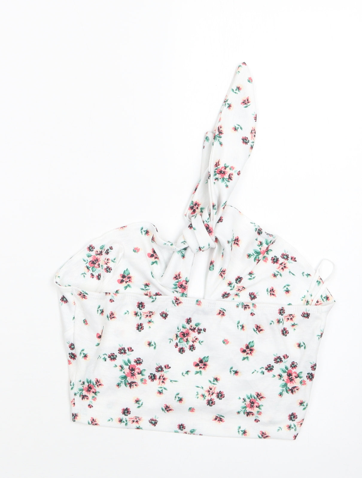 SheIn Womens White Floral Polyester Cropped Tank Size M Halter