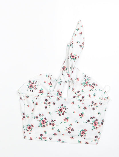 SheIn Womens White Floral Polyester Cropped Tank Size M Halter