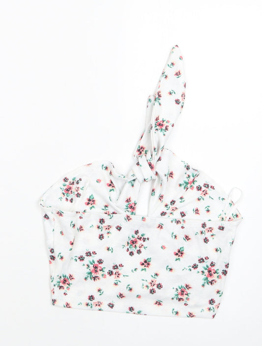 SheIn Womens White Floral Polyester Cropped Tank Size M Halter