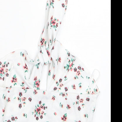 SheIn Womens White Floral Polyester Cropped Tank Size M Halter