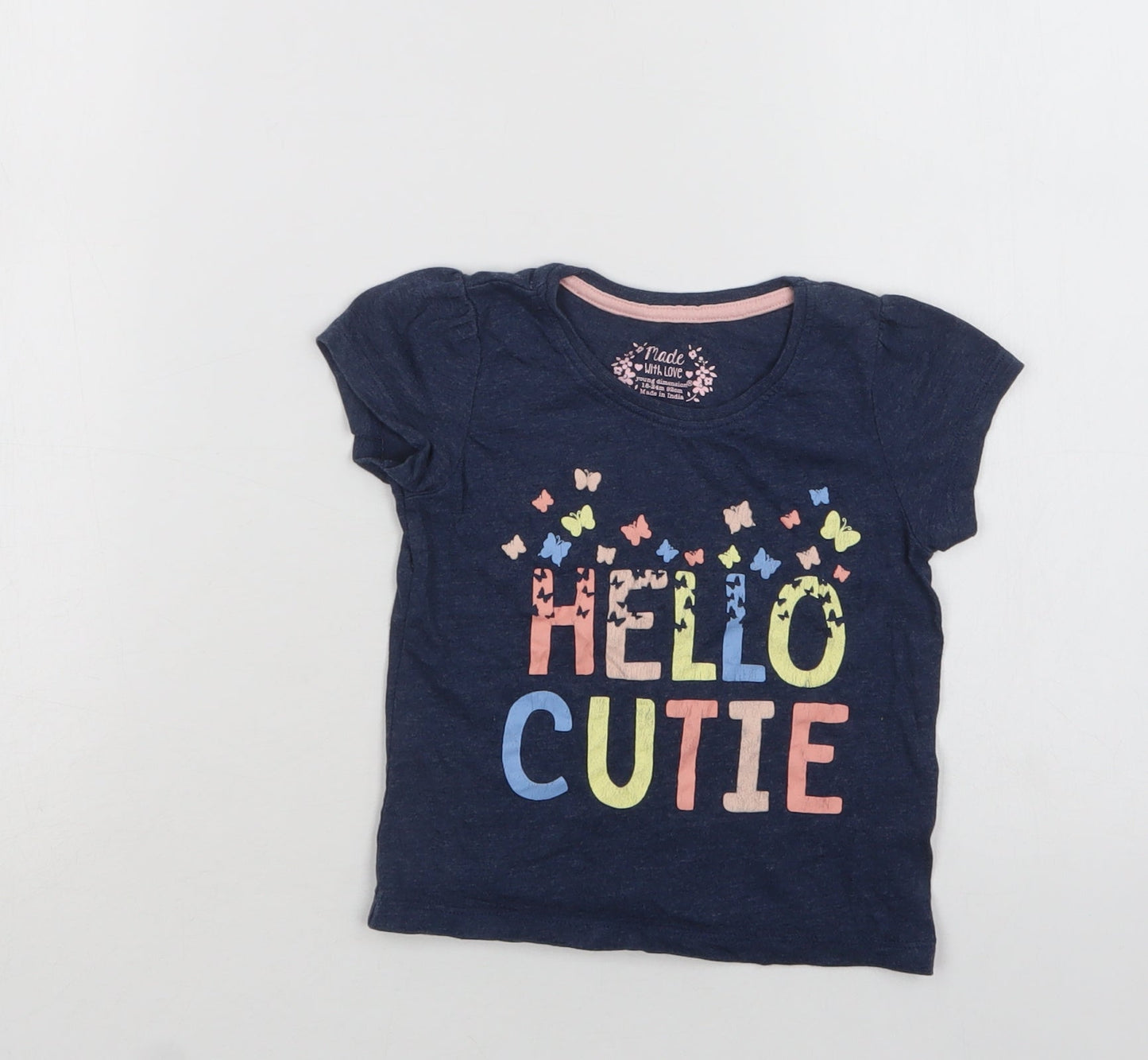 Primark Baby Blue  Cotton Basic T-Shirt Size 18-24 Months Crew Neck  - Hello Cutie