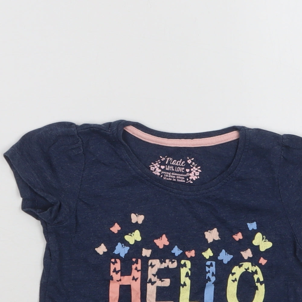 Primark Baby Blue  Cotton Basic T-Shirt Size 18-24 Months Crew Neck  - Hello Cutie