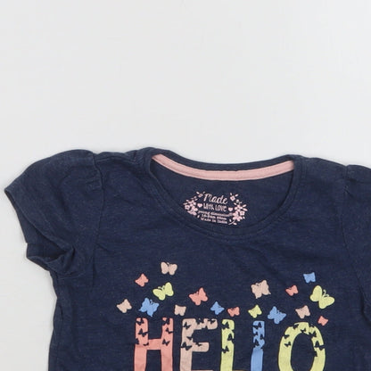 Primark Baby Blue  Cotton Basic T-Shirt Size 18-24 Months Crew Neck  - Hello Cutie