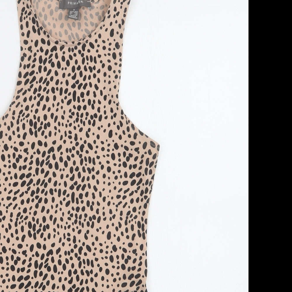Primark Womens Beige Animal Print Polyester Bodysuit One-Piece Size S  Snap