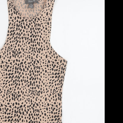 Primark Womens Beige Animal Print Polyester Bodysuit One-Piece Size S  Snap