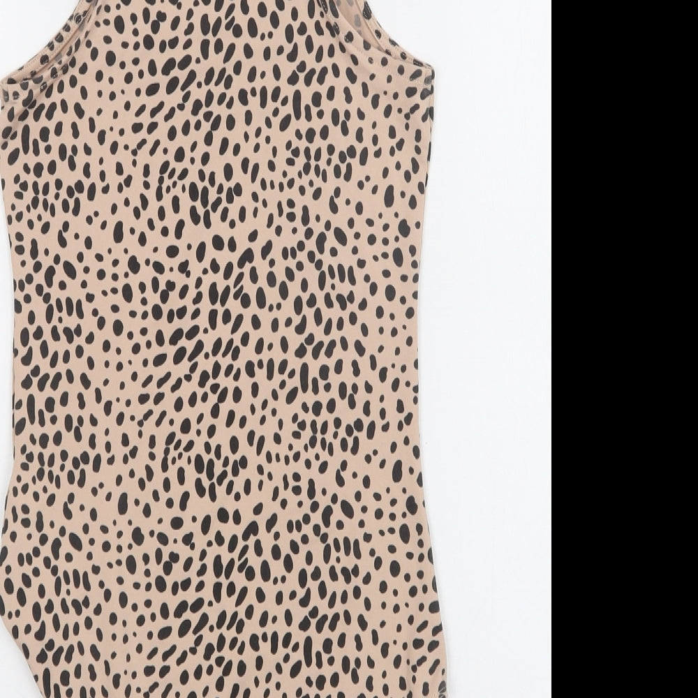 Primark Womens Beige Animal Print Polyester Bodysuit One-Piece Size S  Snap
