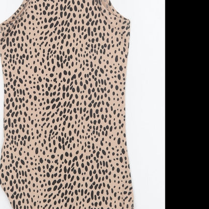 Primark Womens Beige Animal Print Polyester Bodysuit One-Piece Size S  Snap