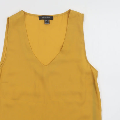 Primark Womens Yellow  Polyester Basic Button-Up Size 10 V-Neck