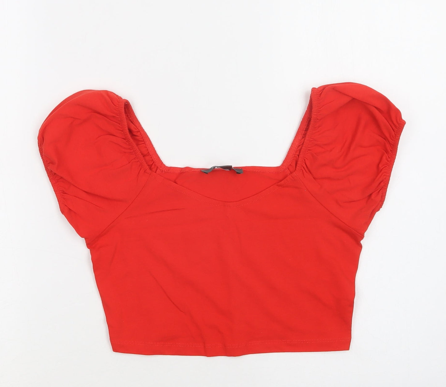 Primark Womens Red  Cotton Cropped Blouse Size S Round Neck