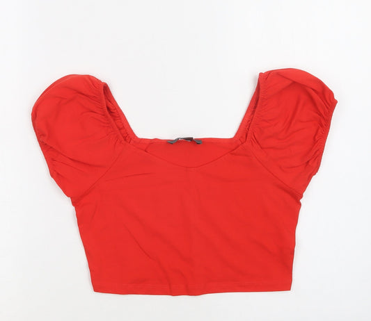 Primark Womens Red  Cotton Cropped Blouse Size S Round Neck