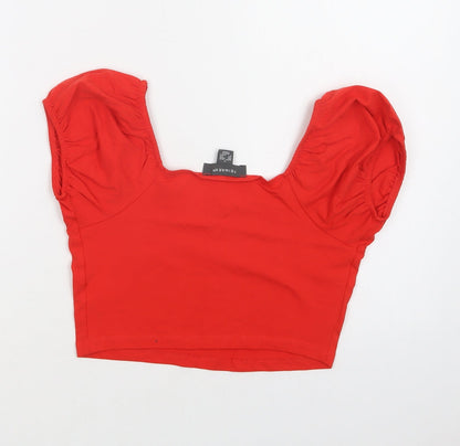 Primark Womens Red  Cotton Cropped Blouse Size S Round Neck