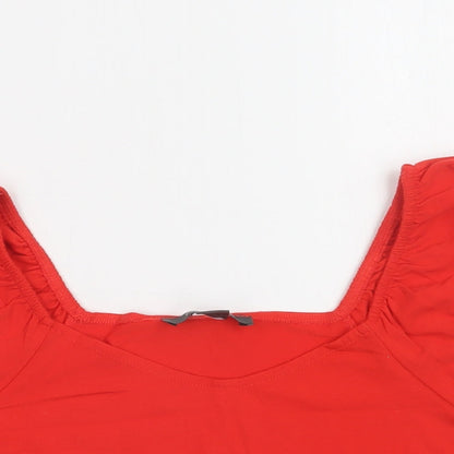 Primark Womens Red  Cotton Cropped Blouse Size S Round Neck