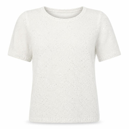 Front view of Marks & Spencer women’s white crew neck polyester jumper, size UK 8