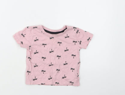 Primark Baby Pink Geometric Cotton Basic T-Shirt Size 9-12 Months Crew Neck  - Palm Tree Print