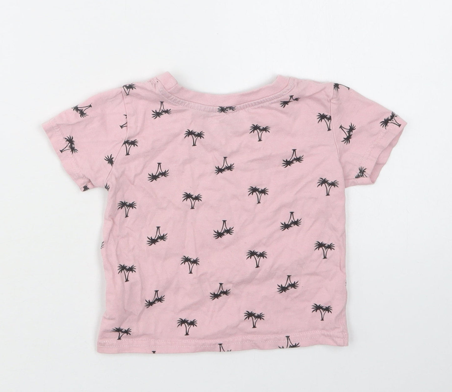Primark Baby Pink Geometric Cotton Basic T-Shirt Size 9-12 Months Crew Neck  - Palm Tree Print