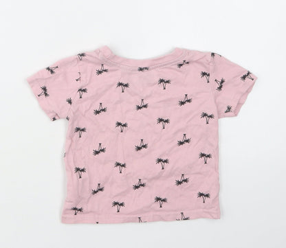 Primark Baby Pink Geometric Cotton Basic T-Shirt Size 9-12 Months Crew Neck  - Palm Tree Print