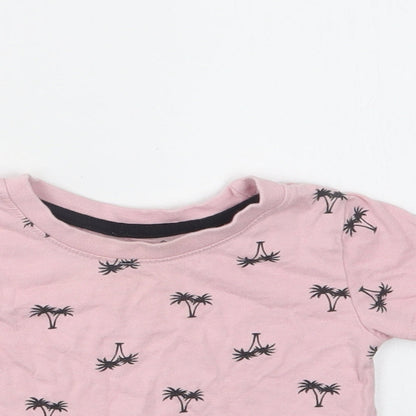 Primark Baby Pink Geometric Cotton Basic T-Shirt Size 9-12 Months Crew Neck  - Palm Tree Print