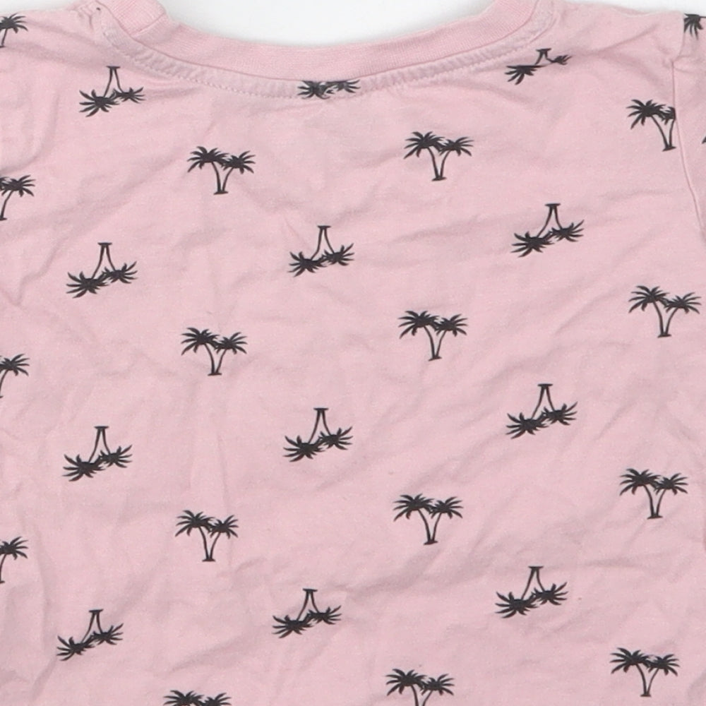 Primark Baby Pink Geometric Cotton Basic T-Shirt Size 9-12 Months Crew Neck  - Palm Tree Print