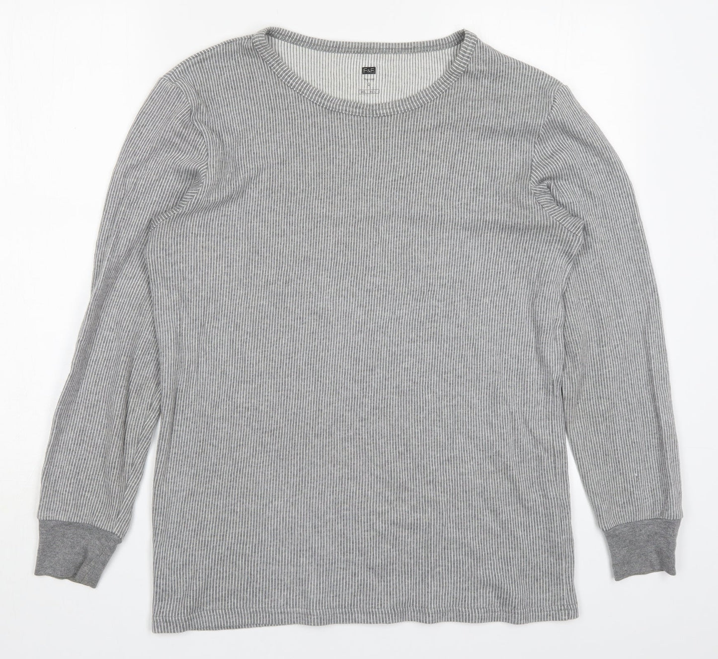 F&F Mens Grey Striped Cotton Pullover Sweatshirt Size L