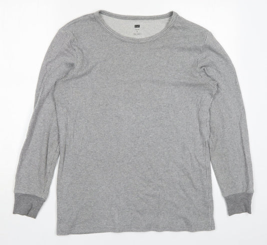 F&F Mens Grey Striped Cotton Pullover Sweatshirt Size L