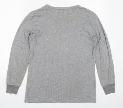 F&F Mens Grey Striped Cotton Pullover Sweatshirt Size L