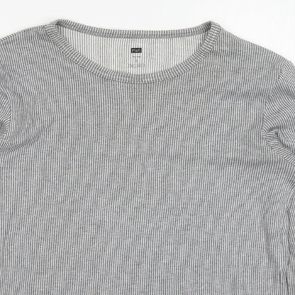 F&F Mens Grey Striped Cotton Pullover Sweatshirt Size L
