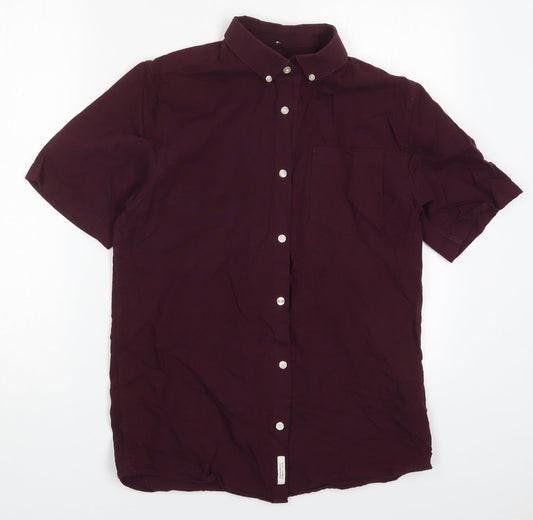 River Island Mens Red  Cotton  Button-Up Size S Collared Button - Burgundy