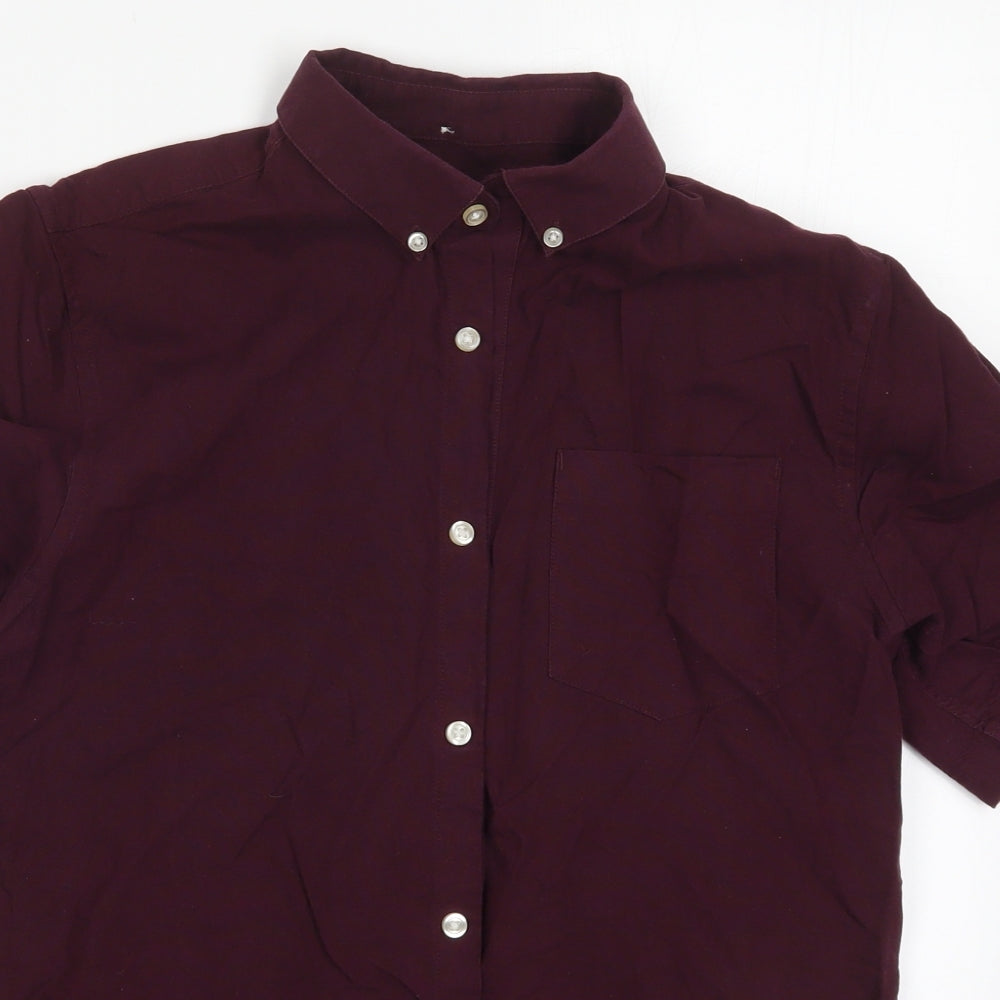River Island Mens Red  Cotton  Button-Up Size S Collared Button - Burgundy