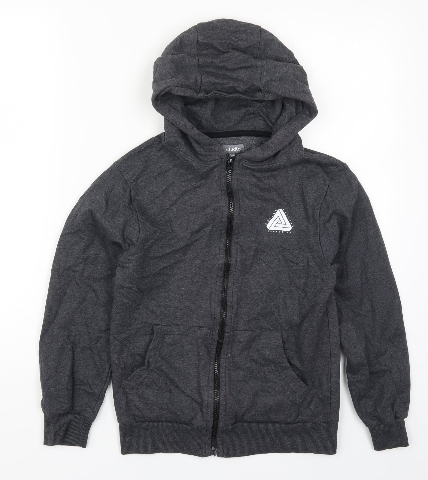 Studio Boys Grey  Cotton Full Zip Hoodie Size 10-11 Years  Zip - Online Offline Connect