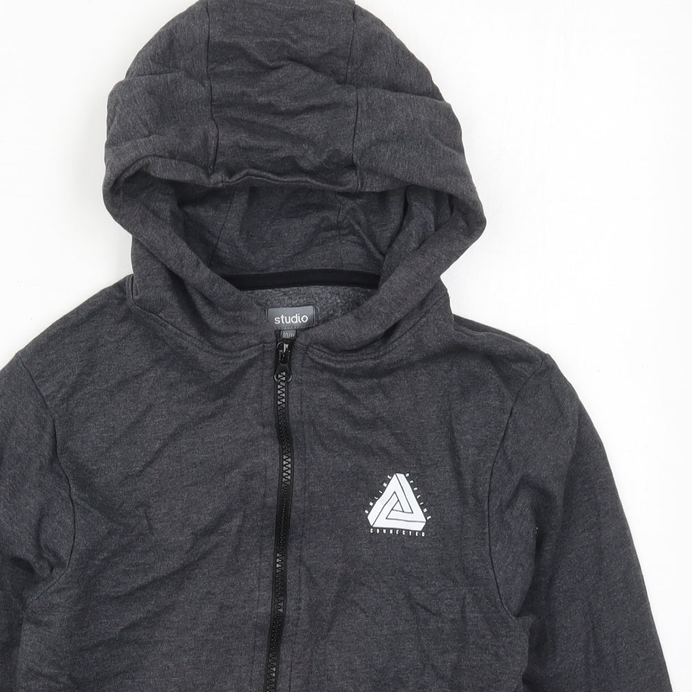 Studio Boys Grey  Cotton Full Zip Hoodie Size 10-11 Years  Zip - Online Offline Connect