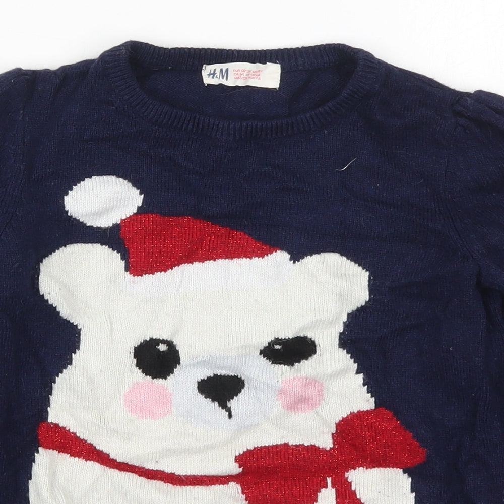 H&M Girls Blue Round Neck  Viscose Pullover Jumper Size 7-8 Years  Pullover - Polar Bear