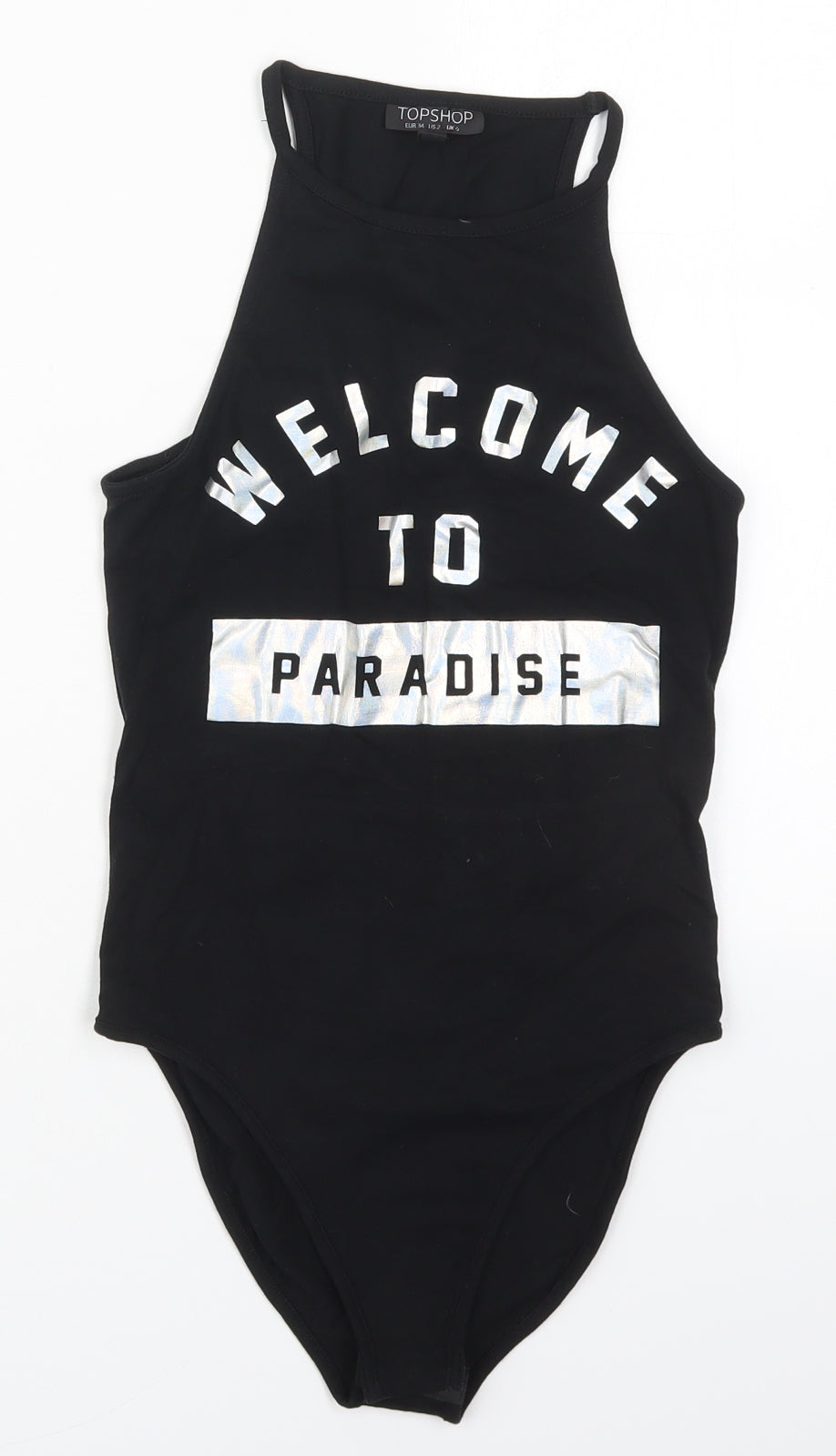 Topshop Womens Black  Cotton Bodysuit One-Piece Size 6  Button - Welcome to Paradise