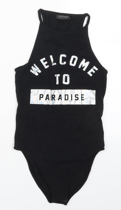 Topshop Womens Black  Cotton Bodysuit One-Piece Size 6  Button - Welcome to Paradise