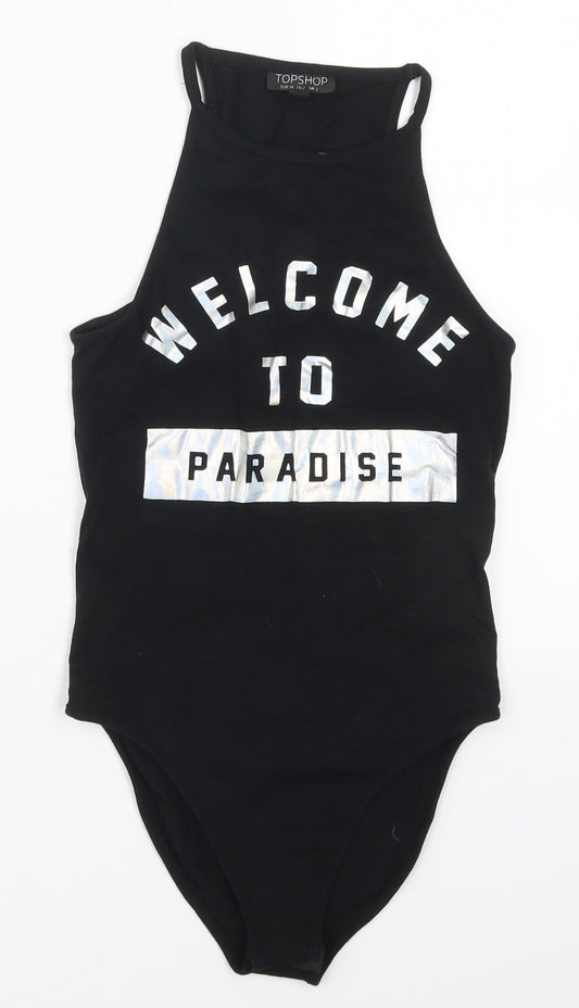 Topshop Womens Black  Cotton Bodysuit One-Piece Size 6  Button - Welcome to Paradise