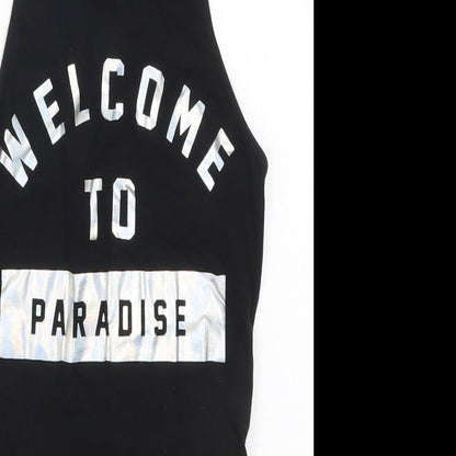Topshop Womens Black  Cotton Bodysuit One-Piece Size 6  Button - Welcome to Paradise