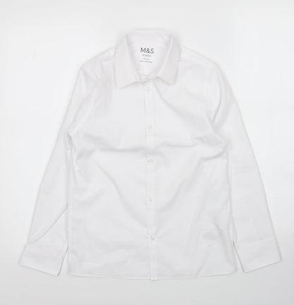 M&S Girls White  Cotton Basic Button-Up Size 10-11 Years Collared Button