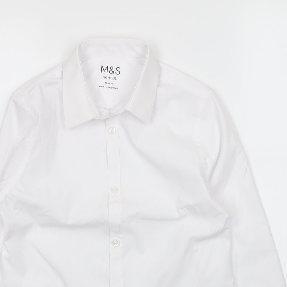 M&S Girls White  Cotton Basic Button-Up Size 10-11 Years Collared Button