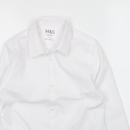 M&S Girls White  Cotton Basic Button-Up Size 10-11 Years Collared Button
