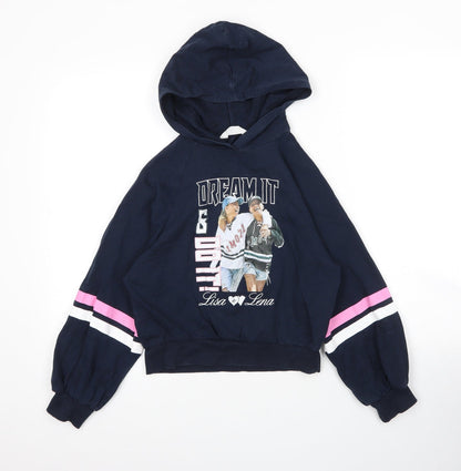 H&M Girls Blue  Cotton Pullover Hoodie Size 9 Years