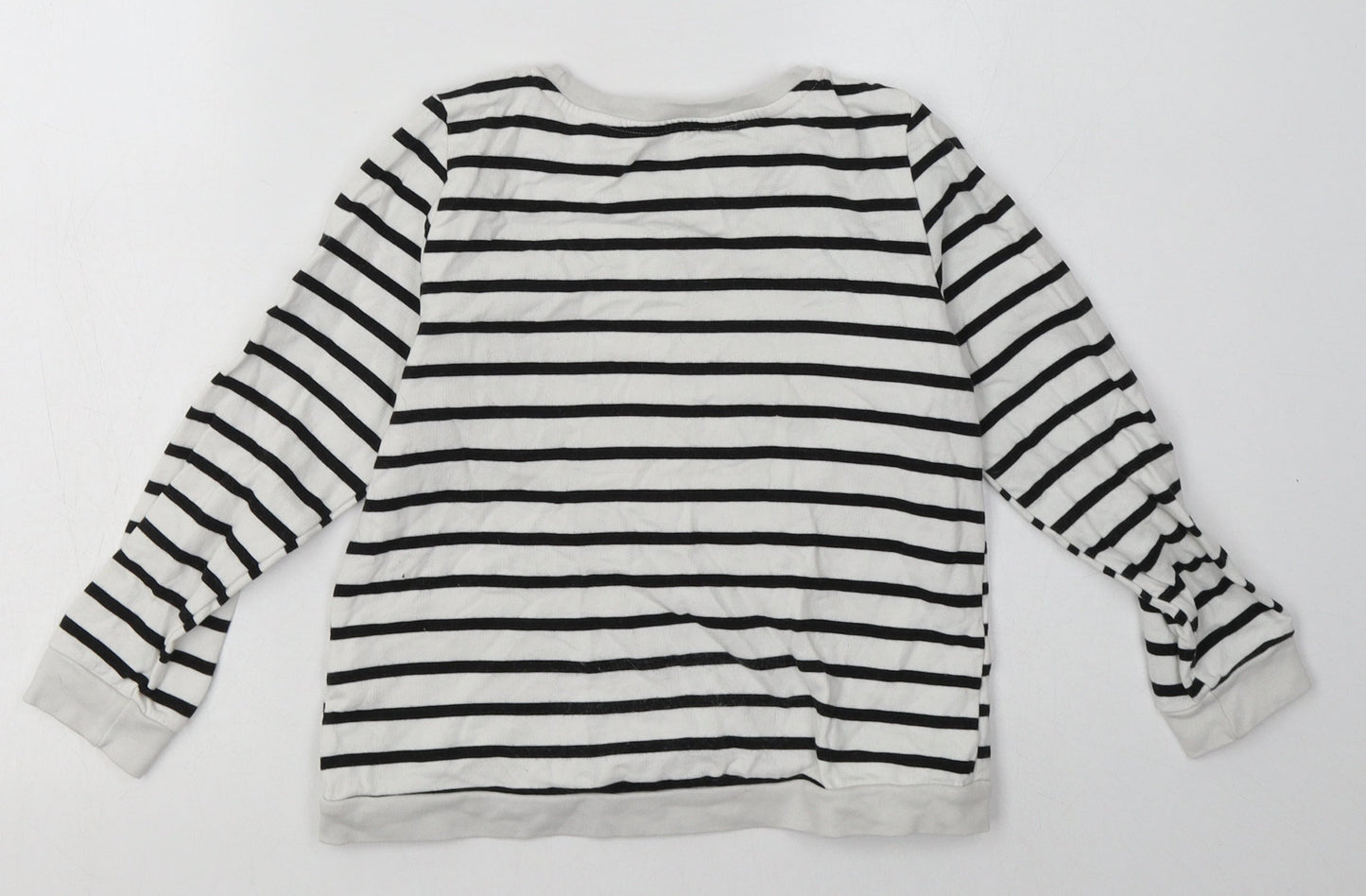 H&M Girls White Striped Cotton Pullover Sweatshirt Size 6-7 Years  Pullover - Sequin Detail, minnie mouse