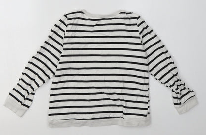 H&M Girls White Striped Cotton Pullover Sweatshirt Size 6-7 Years  Pullover - Sequin Detail, minnie mouse