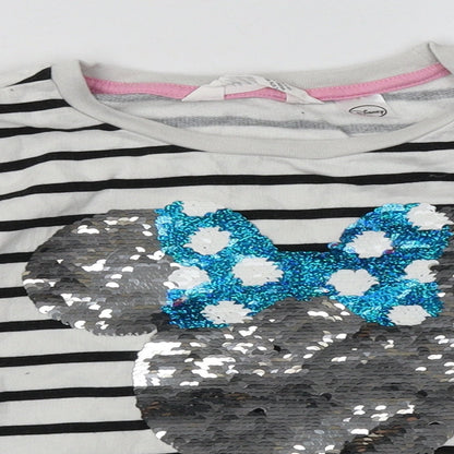 H&M Girls White Striped Cotton Pullover Sweatshirt Size 6-7 Years  Pullover - Sequin Detail, minnie mouse