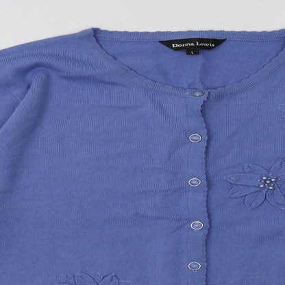 donna lewis Womens Purple Floral Acrylic Pullover Sweatshirt Size L  Pullover