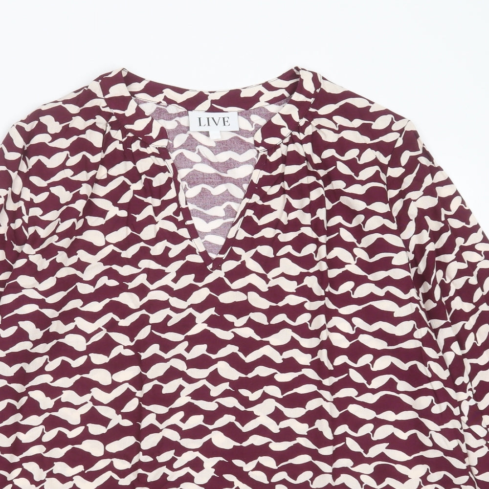 Live Womens Purple Geometric Viscose Basic Blouse Size 12 V-Neck